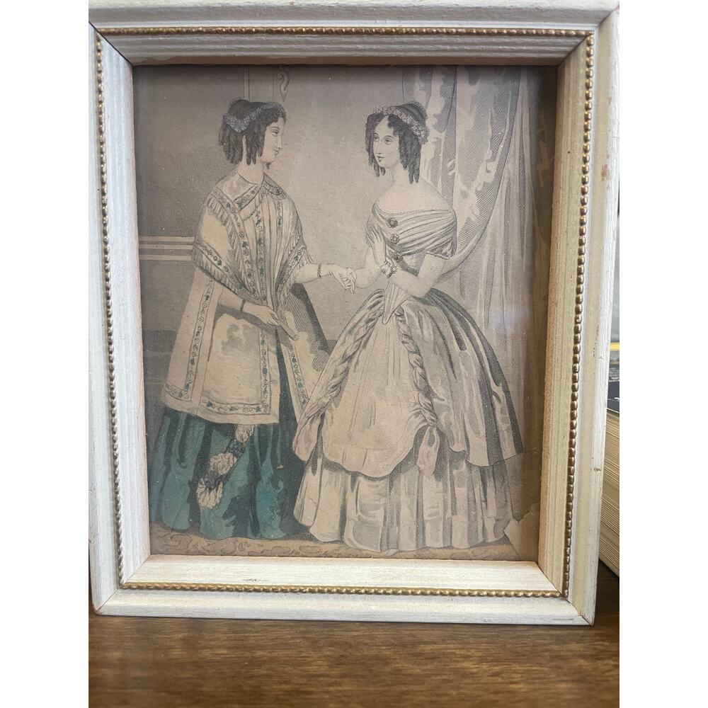 Rare Original 1848 Godey’s Lady’s Book Fashion Plate Vintage hand tinted framed
